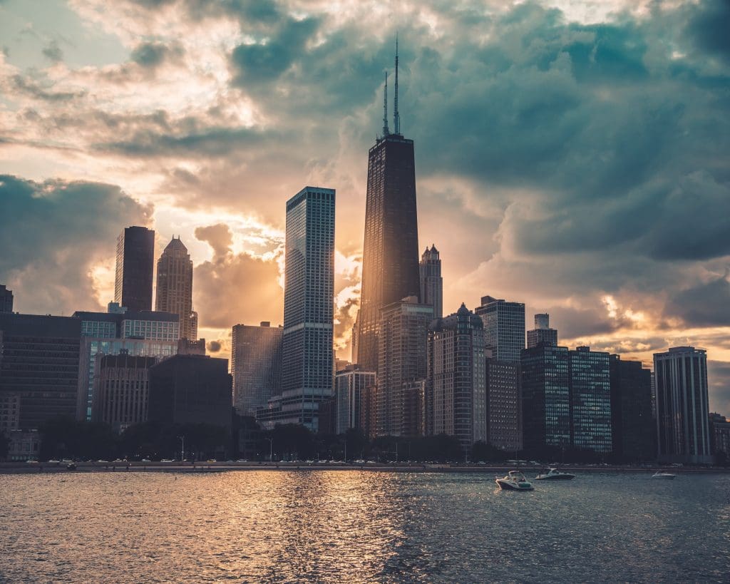 A view of the downtown Chicago skyline as seen from Lake Michigan